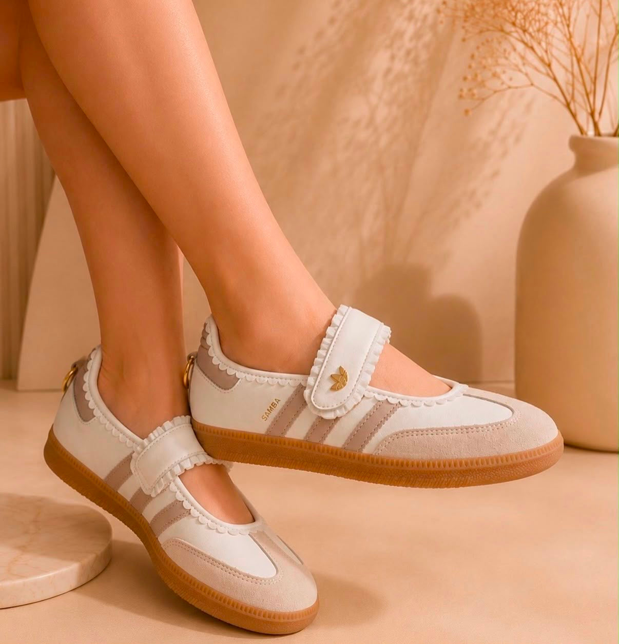 adidas Samba Jane Ruffle Pack White Pink Gum on foot