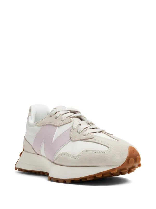 New Balance 327 Sea Salt Pink Haze Gum angled view