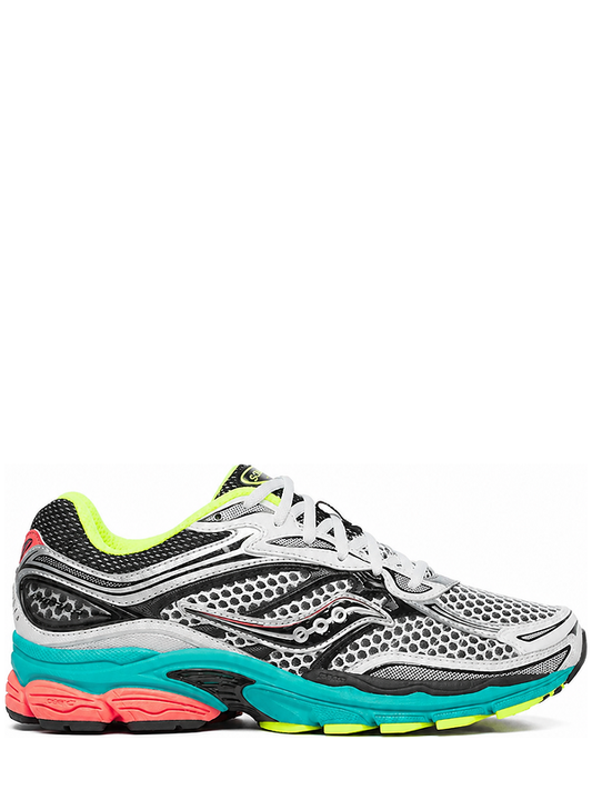 Saucony ProGrid Omni 9 Grey Slime Teal Coral sneaker side view